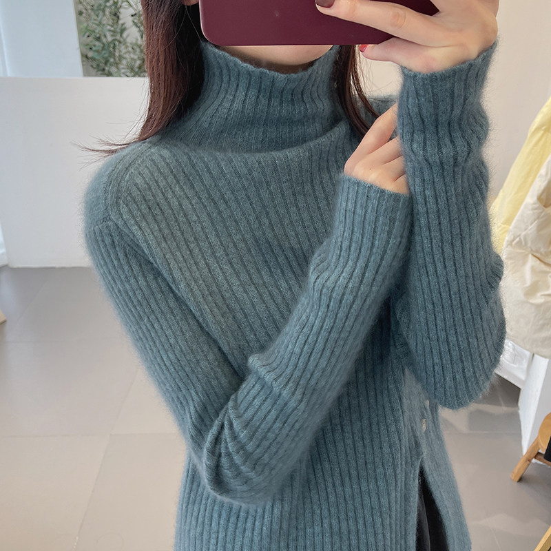 洛洛洛拉高领开叉毛衣2022春季新款套头长袖毛衣
