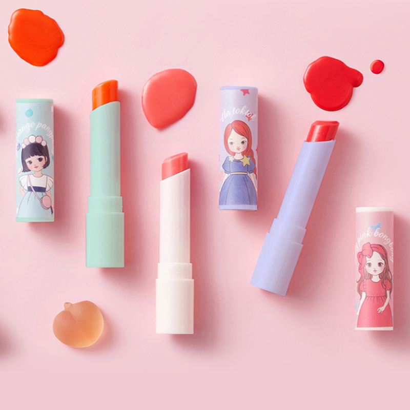 韩国diel儿童口红女童可用化妆品安全植物粉色唇膏