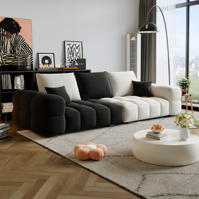 现代简约客厅直排沙发舒适云感绒布艺沙发大小户型棉花糖泡芙沙发
