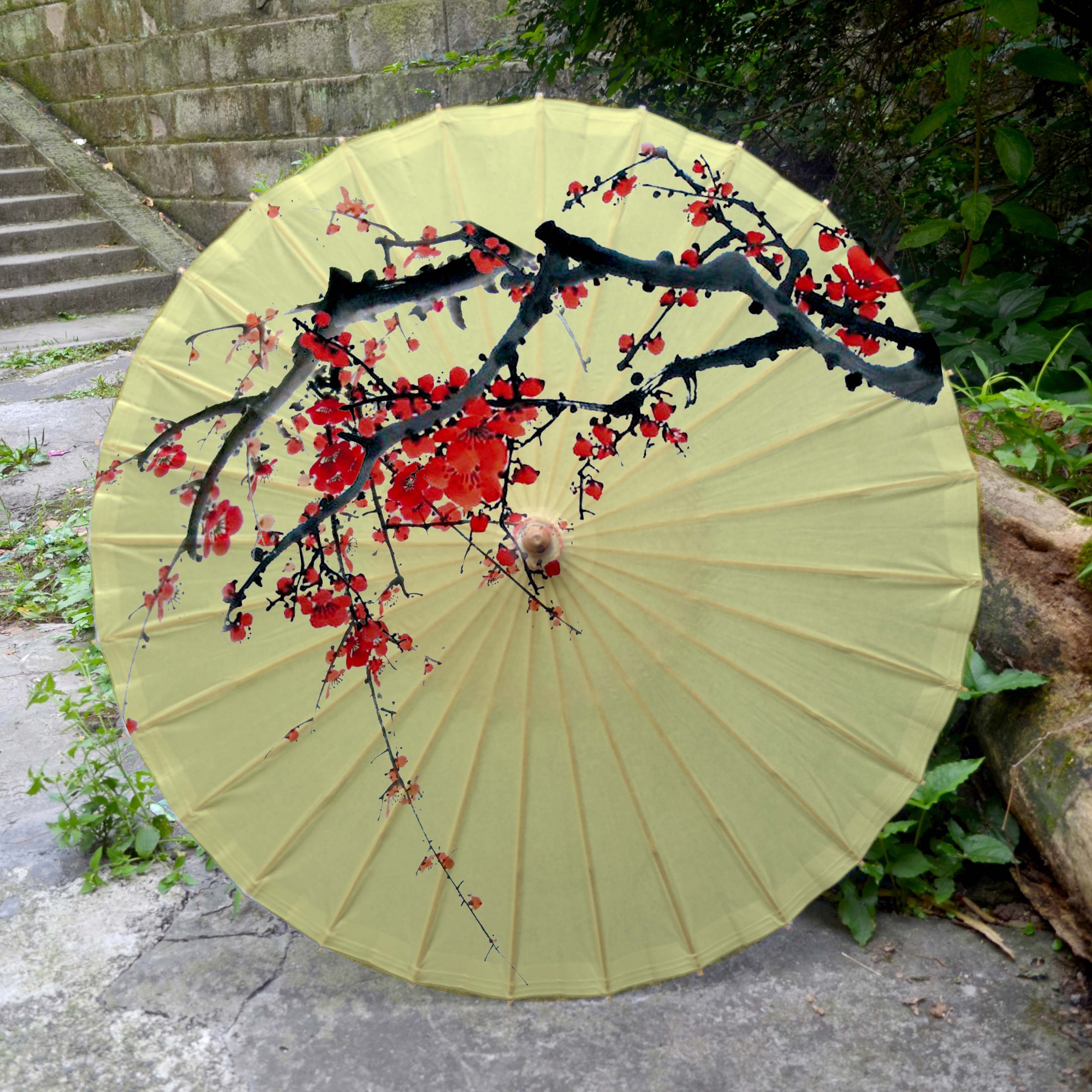 防雨江南弄影梅枝汉服演出国风防晒油中国古典工艺伞