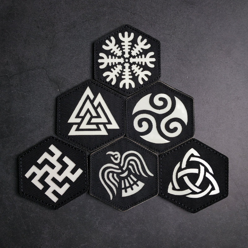 户外夜光魔术贴章维京神秘能量符文自然图案贴章