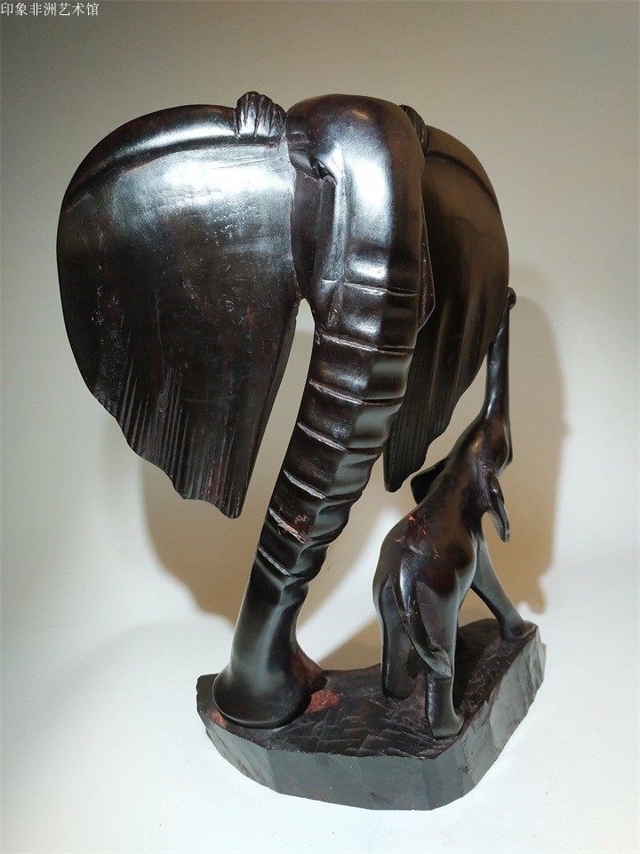 非洲原装黑木木雕摆件大象母子乌木手工手工制木雕