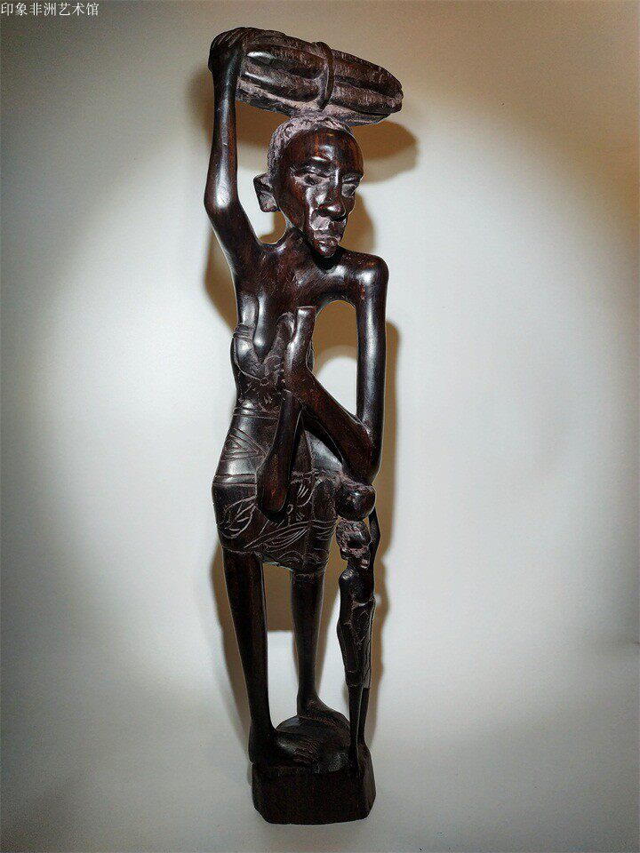 100非洲原装进口黑木木雕乌木人像母亲母子坦桑尼亚木雕