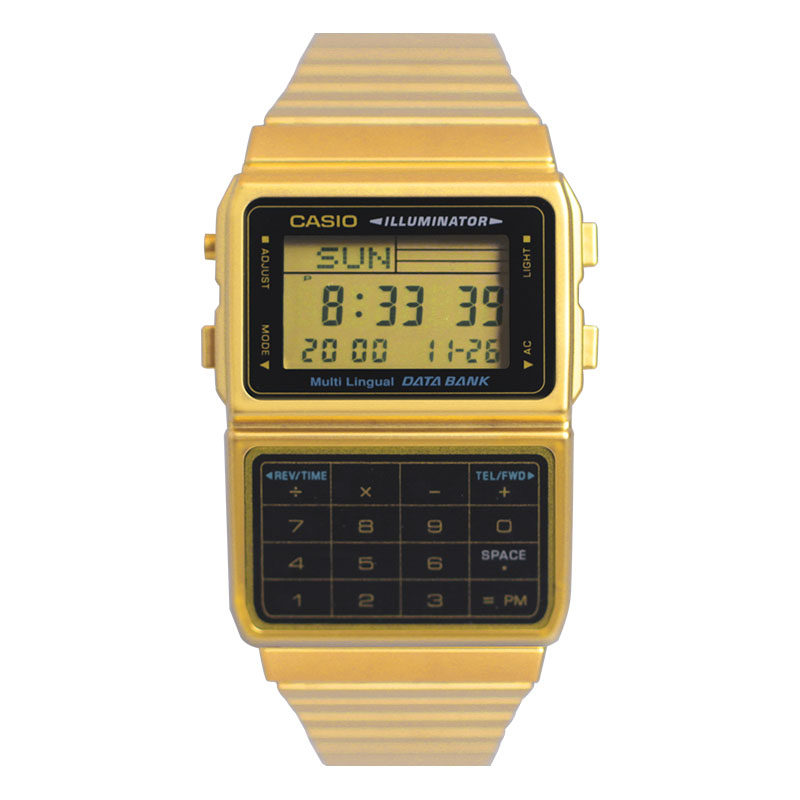 卡西欧计算器手表男女女学生复古金色小方防水电子表日韩腕表