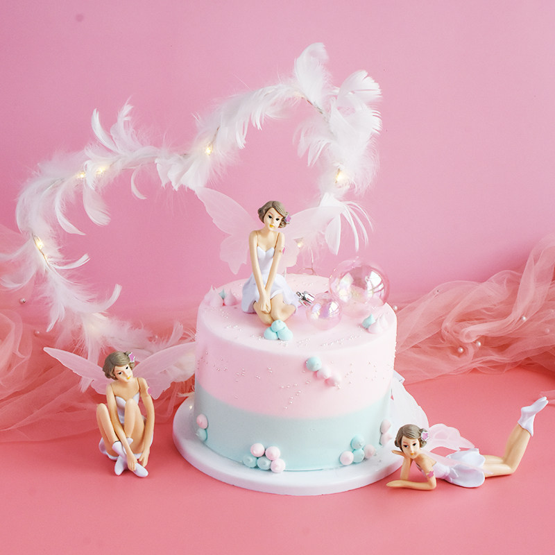 花仙子天使娃娃精灵生日蛋糕装饰摆件烘焙羽毛公主云朵节日装扮用品