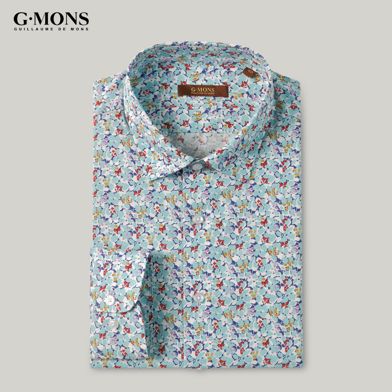 吉约蒙印花衬衫男潮港风日系碎花长袖花衬衣设计感小众纯棉休闲