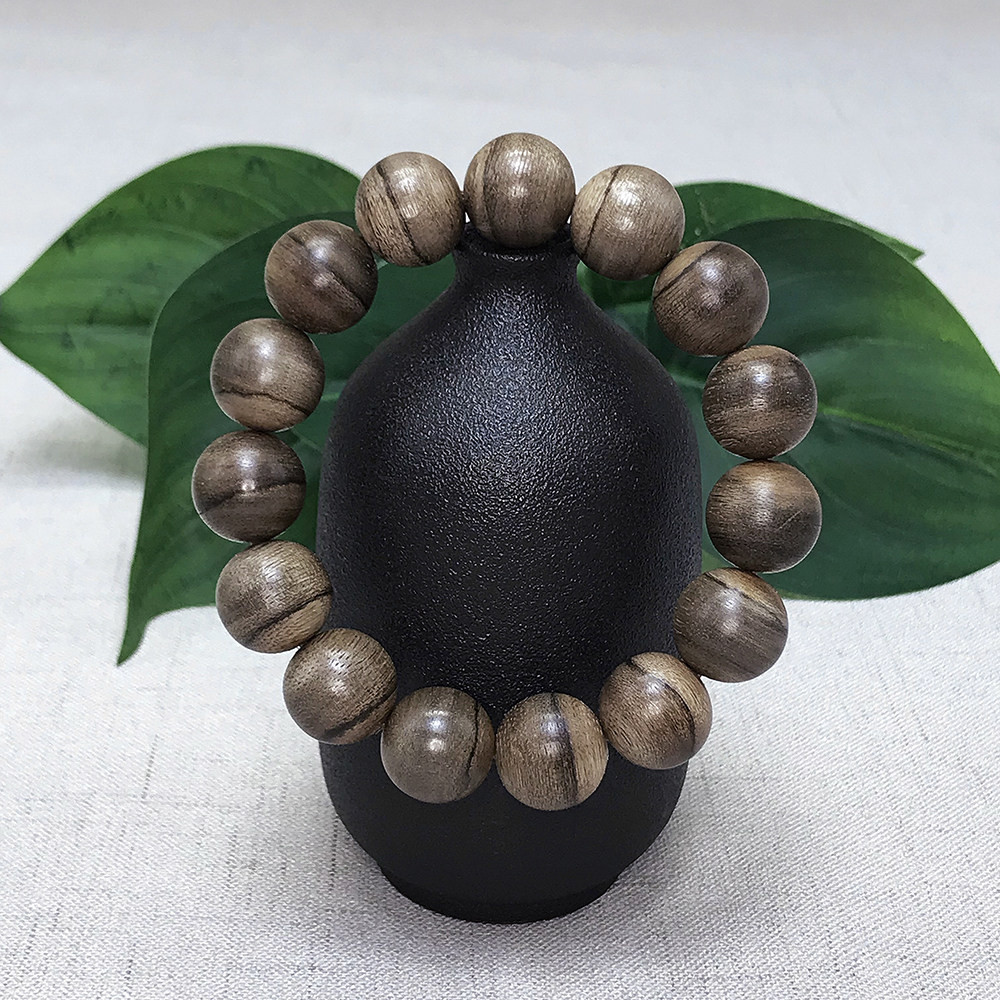 虎纹老料泰国暹罗14mm15颗沉香手串单圈手链沉香