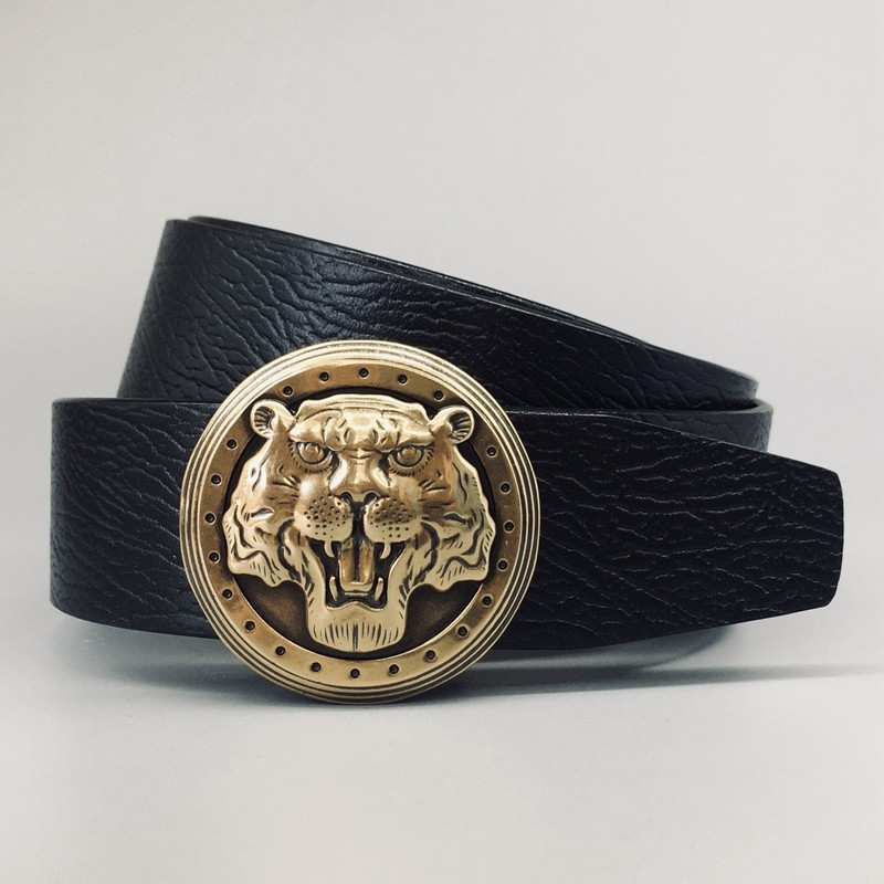 皮带虎头皮带扣扣头牛皮腰带男士自动真皮裤带腰带