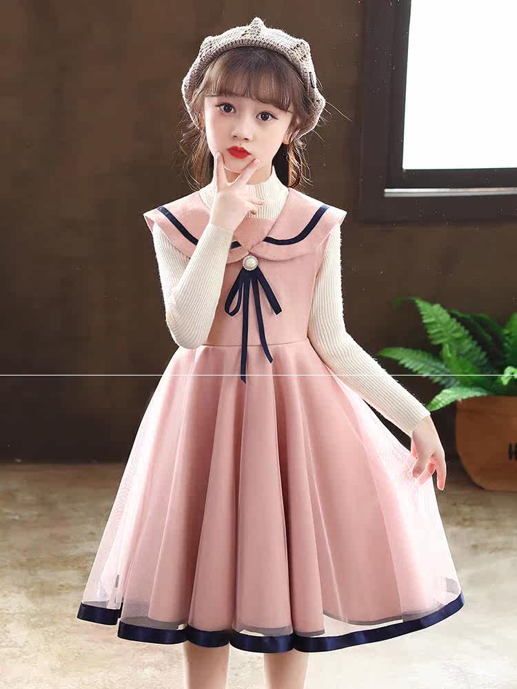 公主裙女童秋冬裙子冬款2020新款冬装洋气毛呢加绒加厚儿童连衣裙