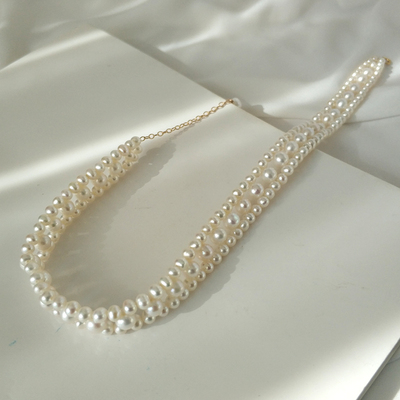 天然淡水珍珠手工编织项链复刻夏洛特的珍珠蕾丝choker项颈链新款