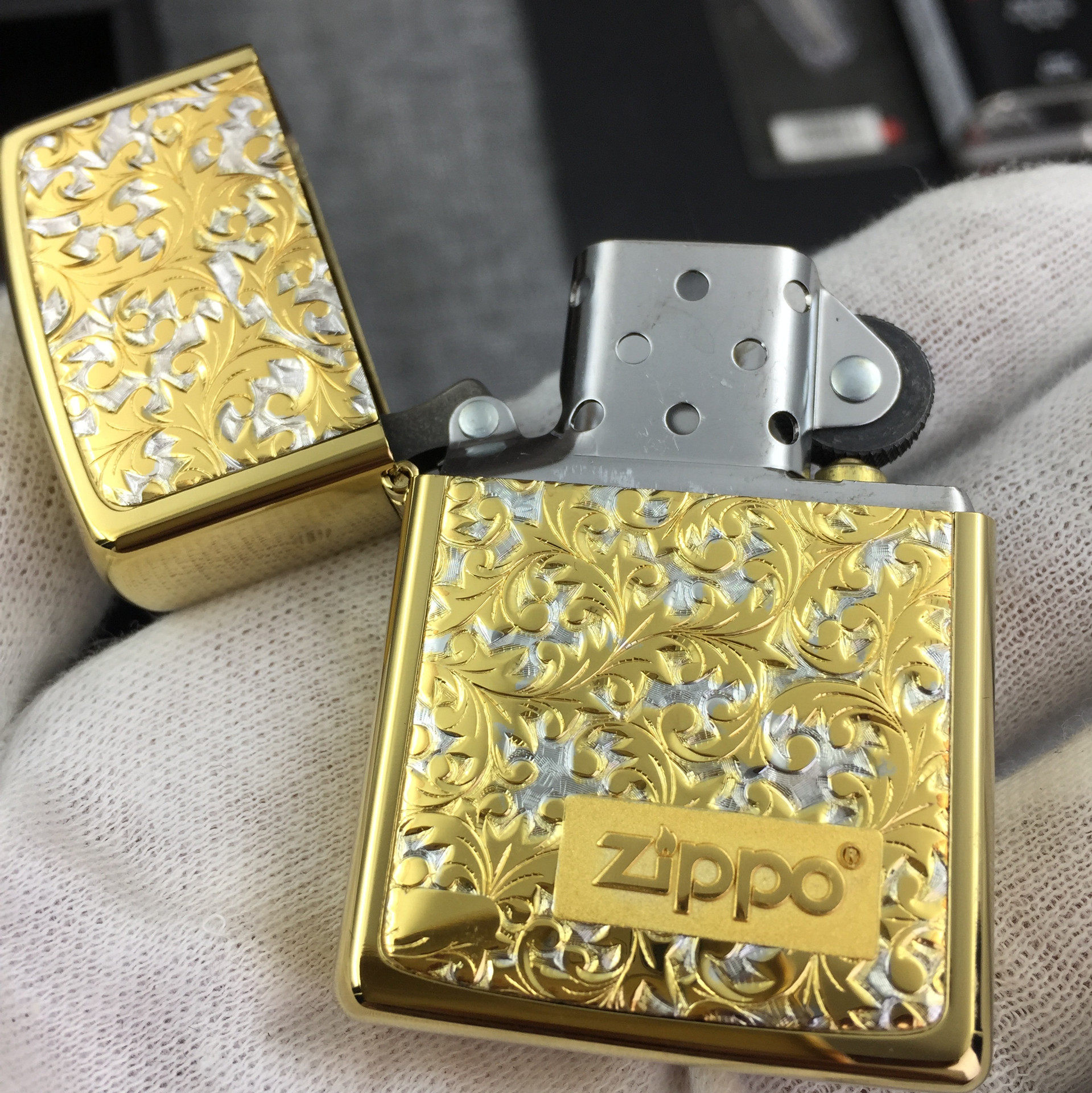 zippo正版煤油打火机纯银唐草k7k8原装正品男士zippo