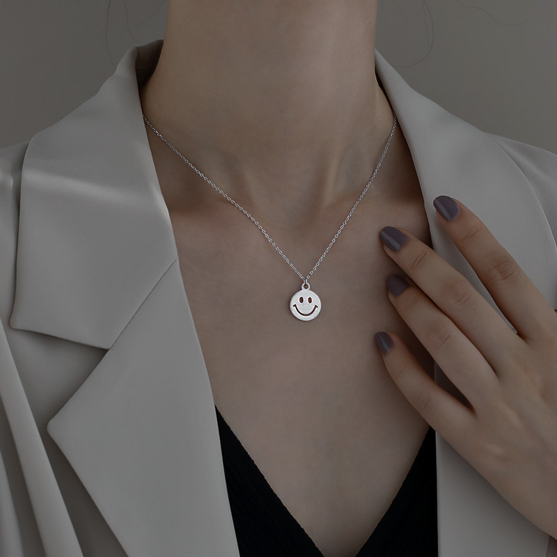 纯银笑脸网红项链微笑简约废话锁骨学生清新项链