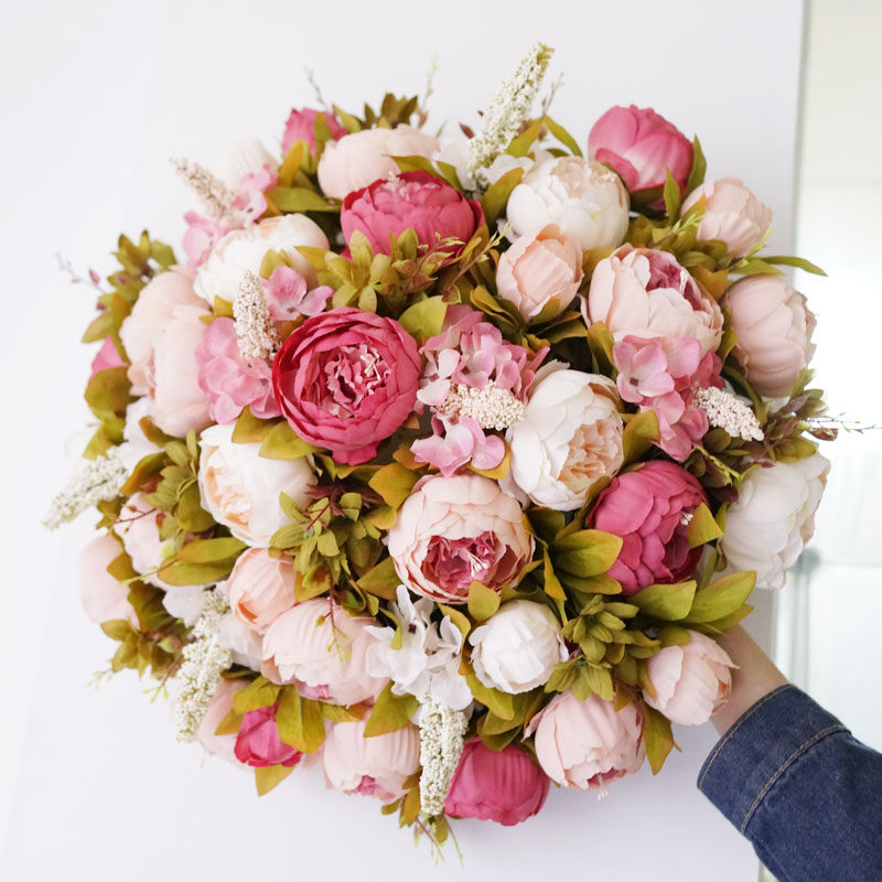 lmdec欧式牡丹仿真花插插花酒店大型餐桌圆形仿真花