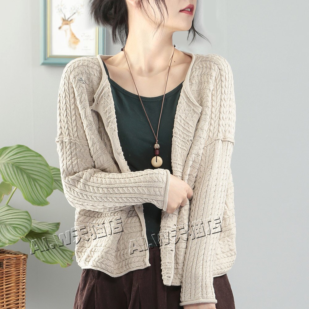 麻花毛衣新款针织开衫小外外套长袖纯棉棉线短外套