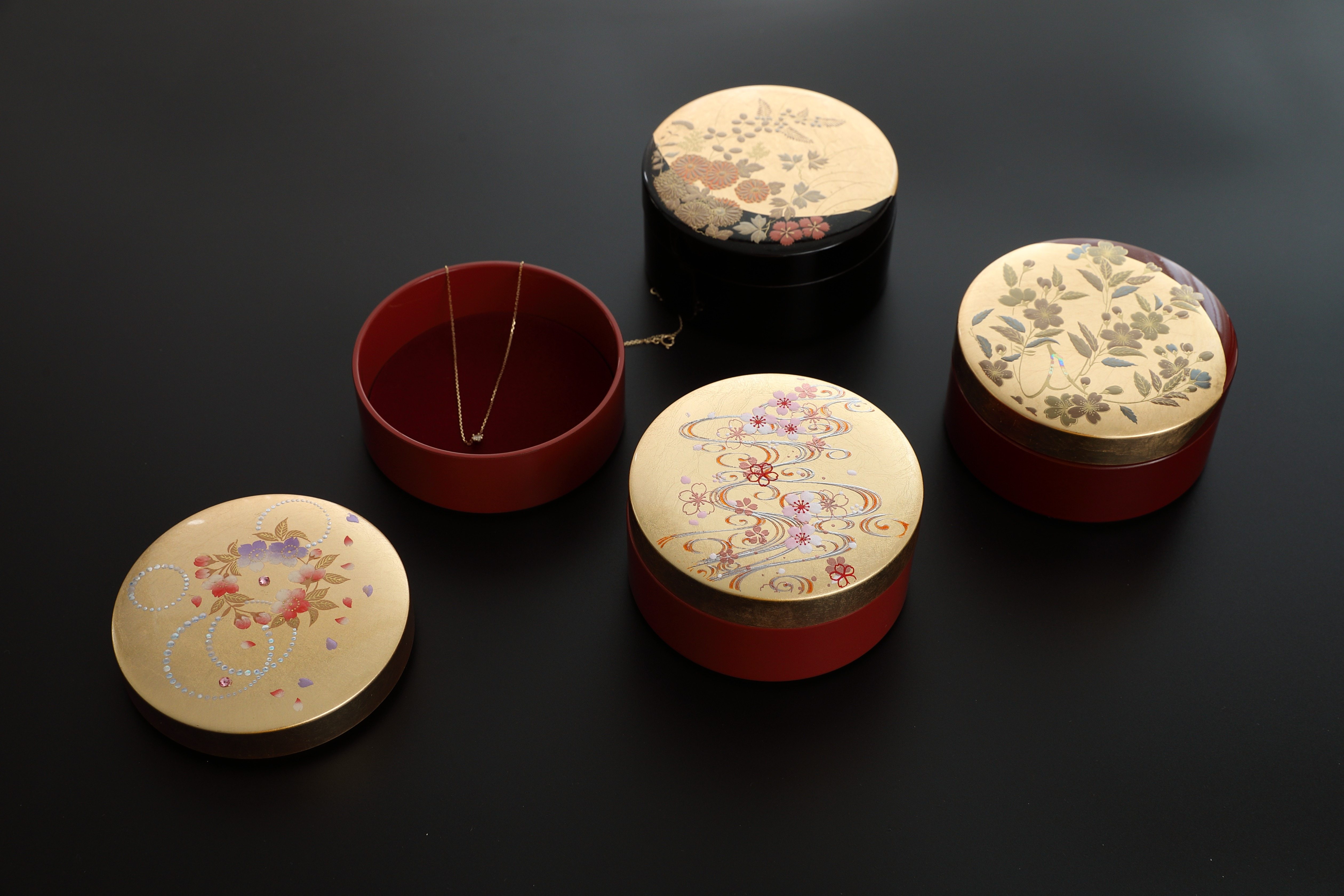 日本进口山中漆器樱花小菊小盒小号首饰盒饰品首饰盒