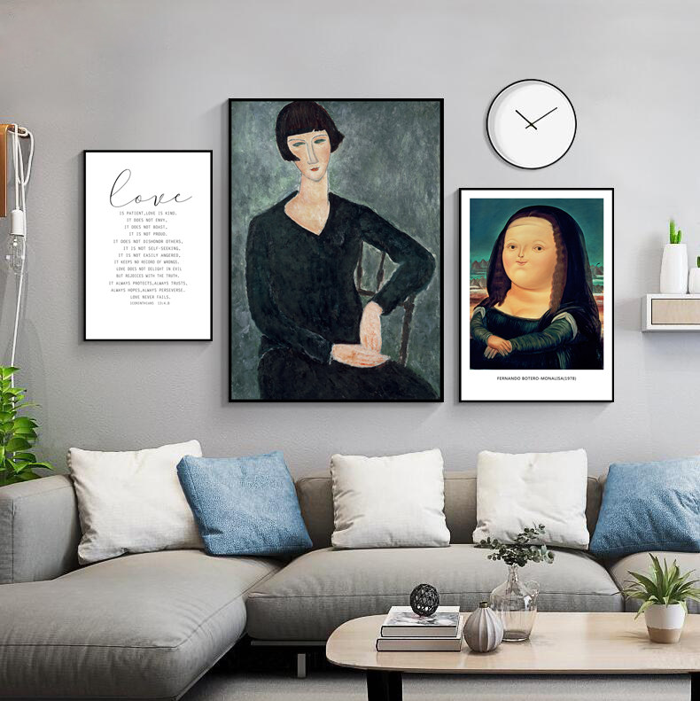 北欧风客厅背景墙复古装饰画卧室床头挂画餐厅莫迪里阿尼人物壁画