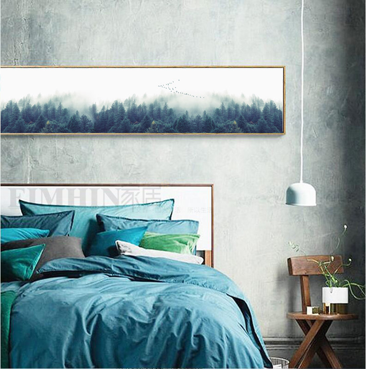 北欧冷淡风装饰画壁画长幅客厅挂画小清新墙画卧室床头长幅画森林