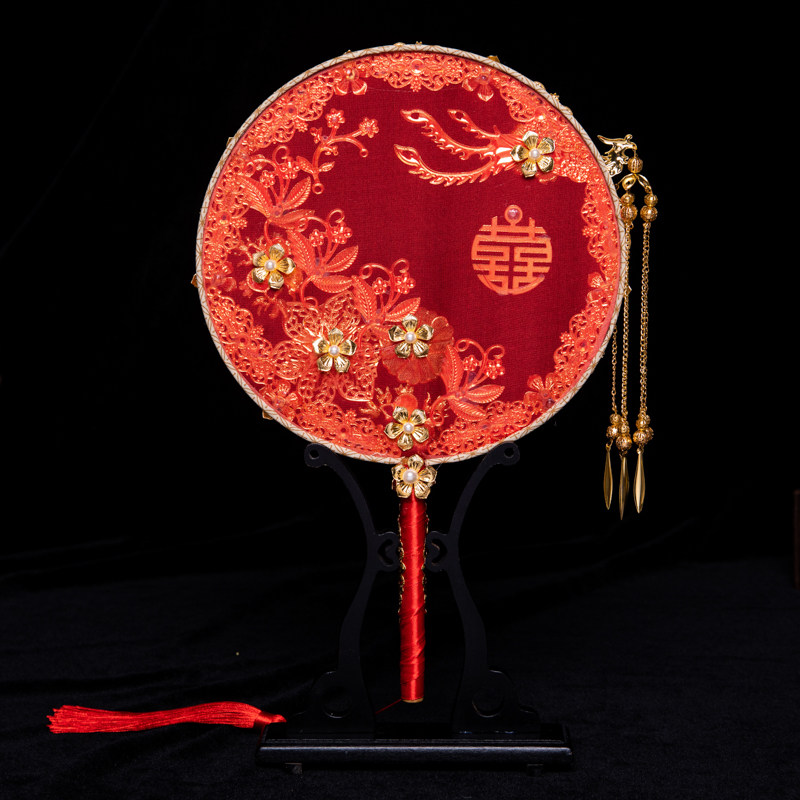 团扇结婚新娘中式婚礼红色喜扇古风扇子闺蜜工艺扇