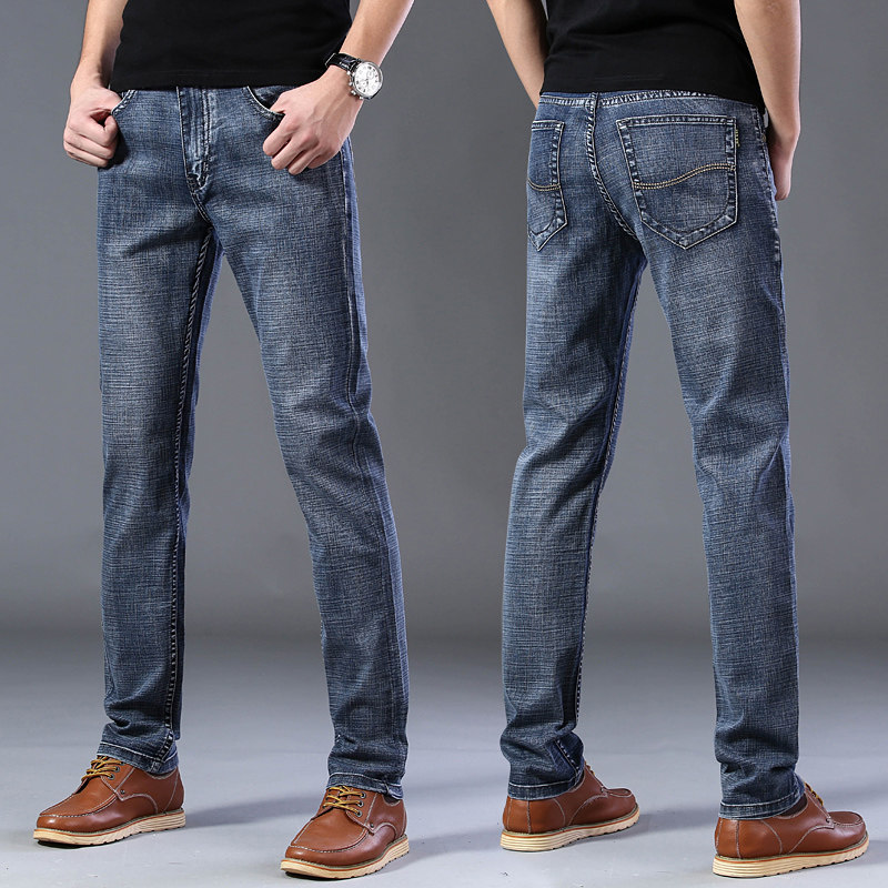 sulee夏季牛仔裤男直筒宽松浅色休闲潮牌复古弹力修身薄款裤子男