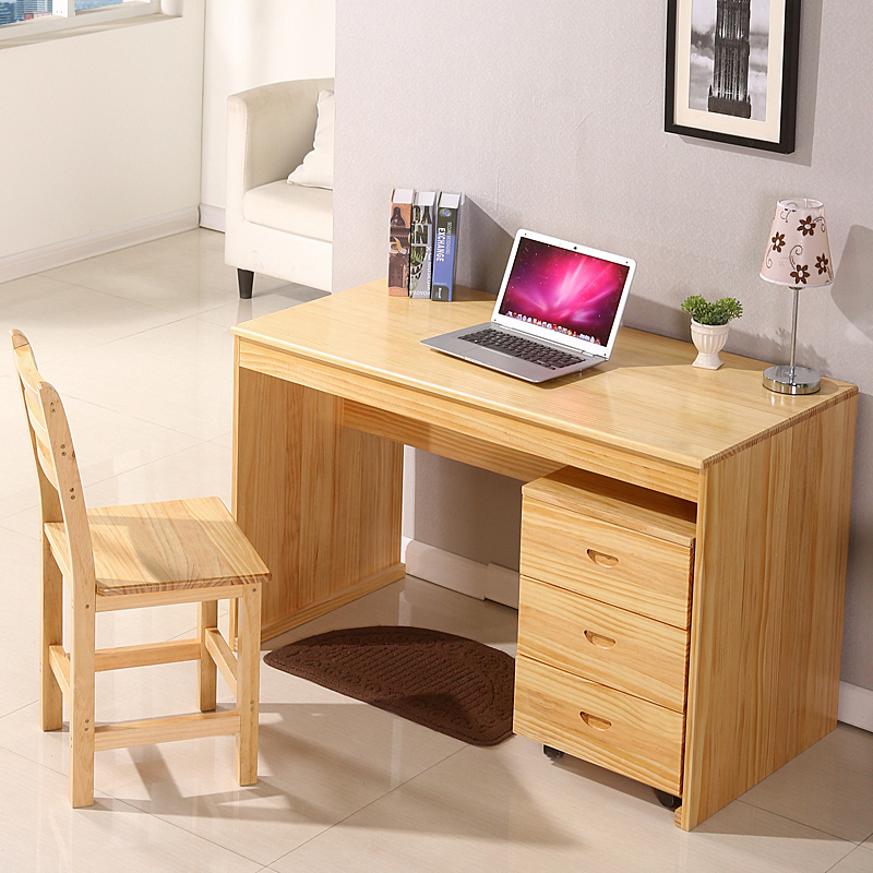 简约现代实木电脑桌松木书桌家用台式桌儿童学习桌写字台办公桌