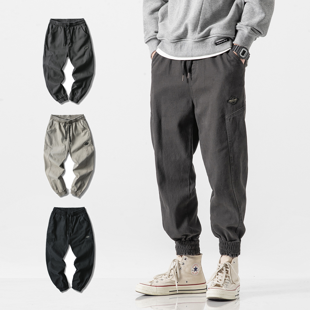 春秋季束脚工装裤男潮牌百搭裤子男韩版潮流小脚哈伦裤休闲裤长裤