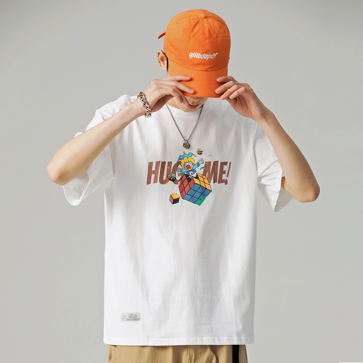 魔方小丑夏季圆领T恤男短袖潮牌百搭纯棉宽松半袖休闲打底体恤衫