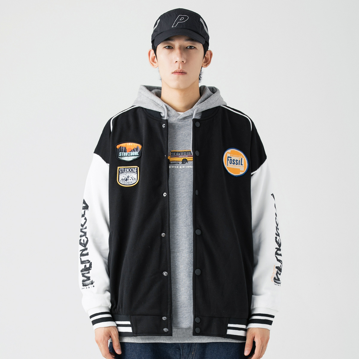 GBOY春秋季棒球服男潮牌潮流刺绣拼色帅气百搭夹克上衣休闲外套男