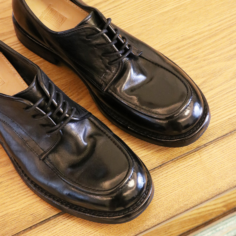 男士手工厚底翘头休闲真皮德比大头固特异水洗休闲皮鞋
