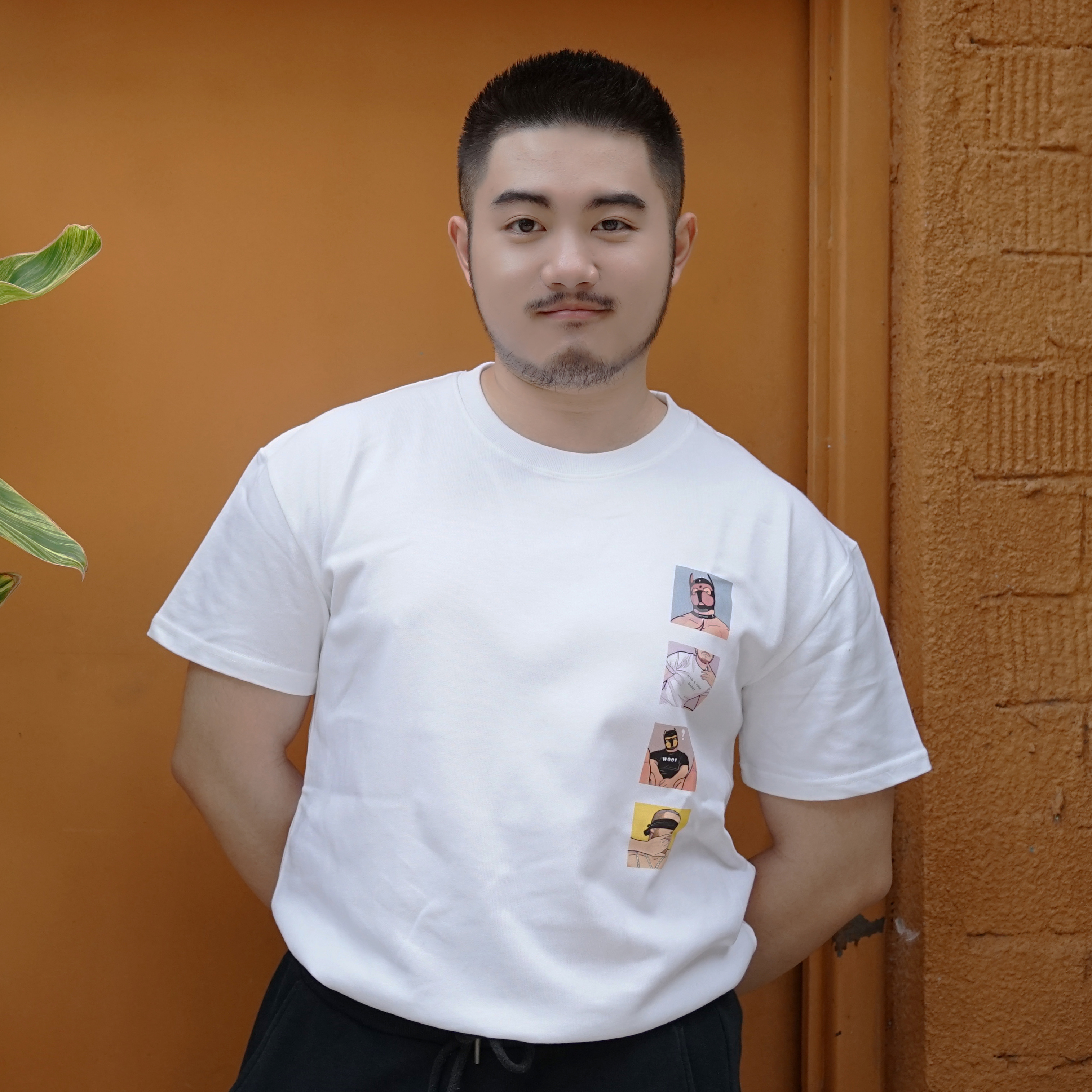 八五工作室四格系列黑四格原创男情侣宽松圆领纯黑白色棉短袖t恤