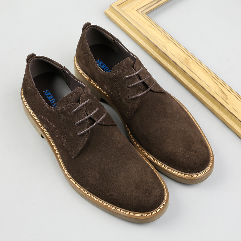磨砂翻毛皮鞋真皮透气春季新款商务英伦休闲休闲皮鞋