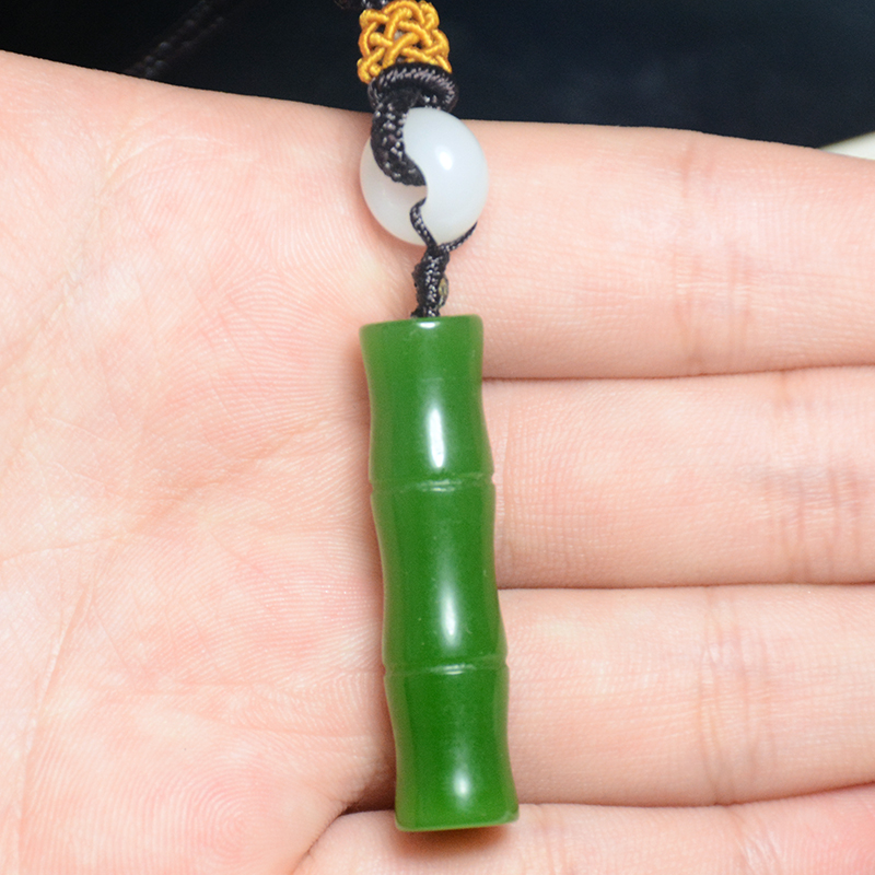 和田玉竹竹节吊坠碧玉竹竿挂件玉石节节高玉坠颈饰