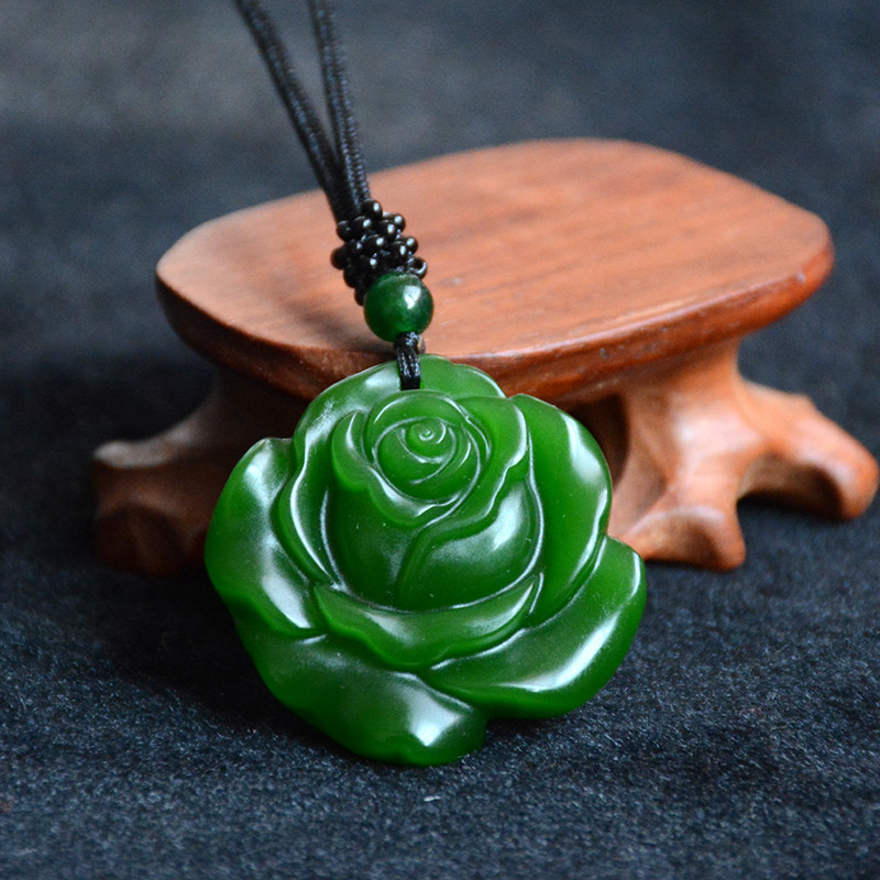 新疆和田玉牡丹牡丹花吊坠碧玉玫瑰花玉坠挂件花开富贵颈饰