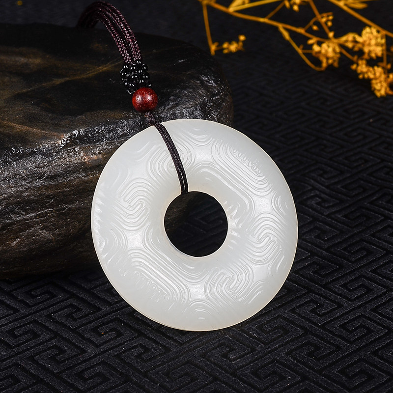 和田玉平安扣挂件羊脂白玉仿古纹雕刻吊坠男女款仿古平安扣玉坠