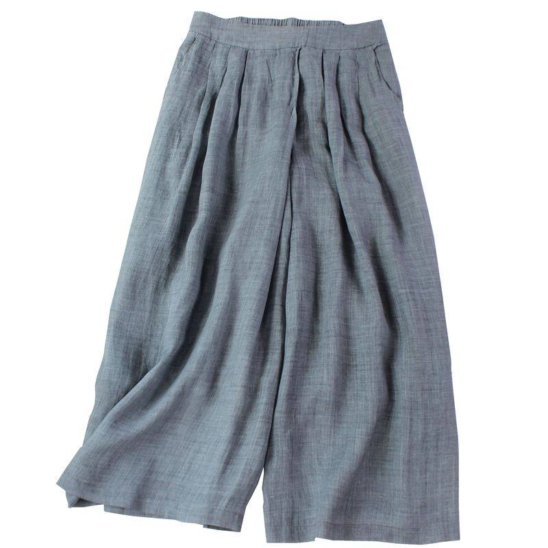 苎麻裙裤文艺复古夏秋大码宽松双层阔腿休闲打底裤