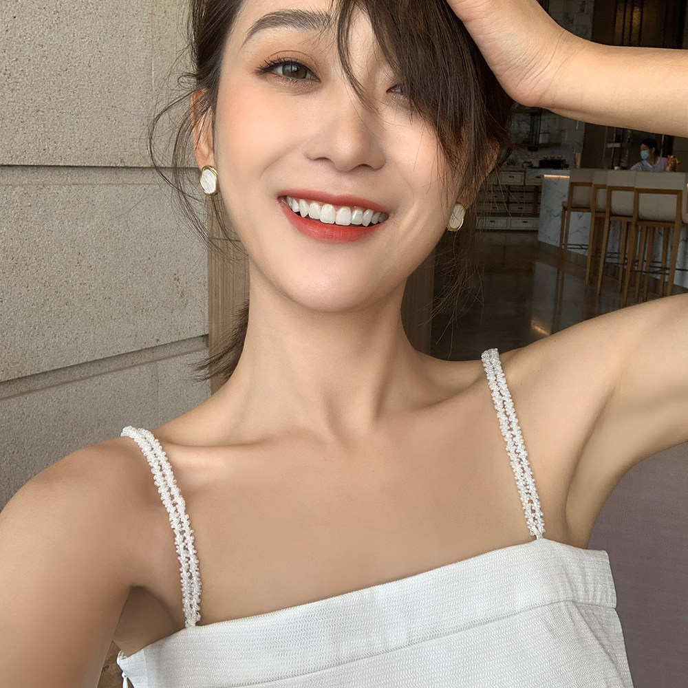 mc摩登一字肩平领打底内搭上衣 珍珠细吊带背心女外穿安娜家anna