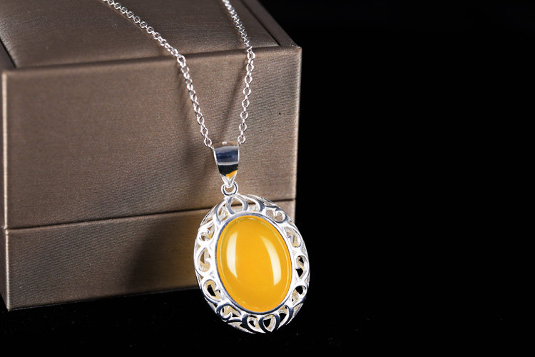 吊坠空托s925纯银镶嵌蜜蜡绿松松石椭圆形185项坠