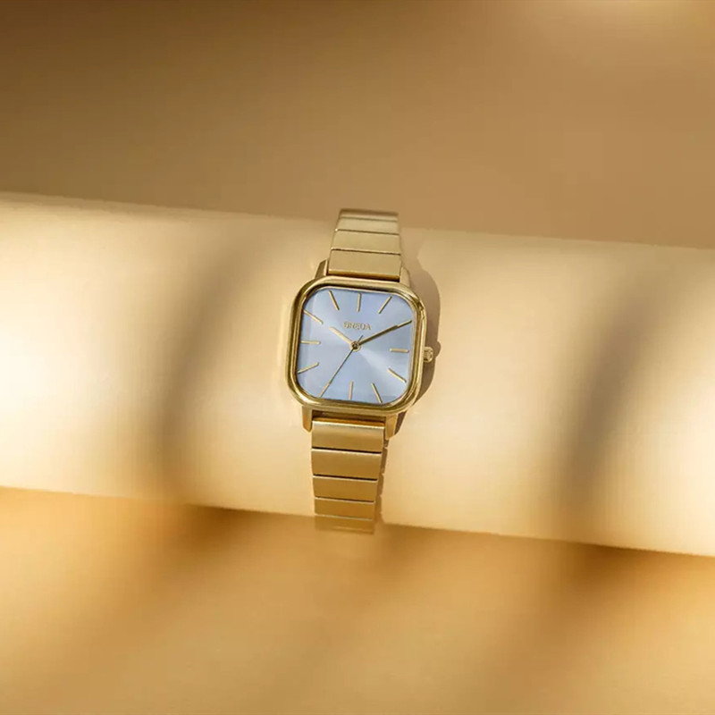 正品bredaesther小巧女表复古方形雾蓝拉丝质感欧美腕表