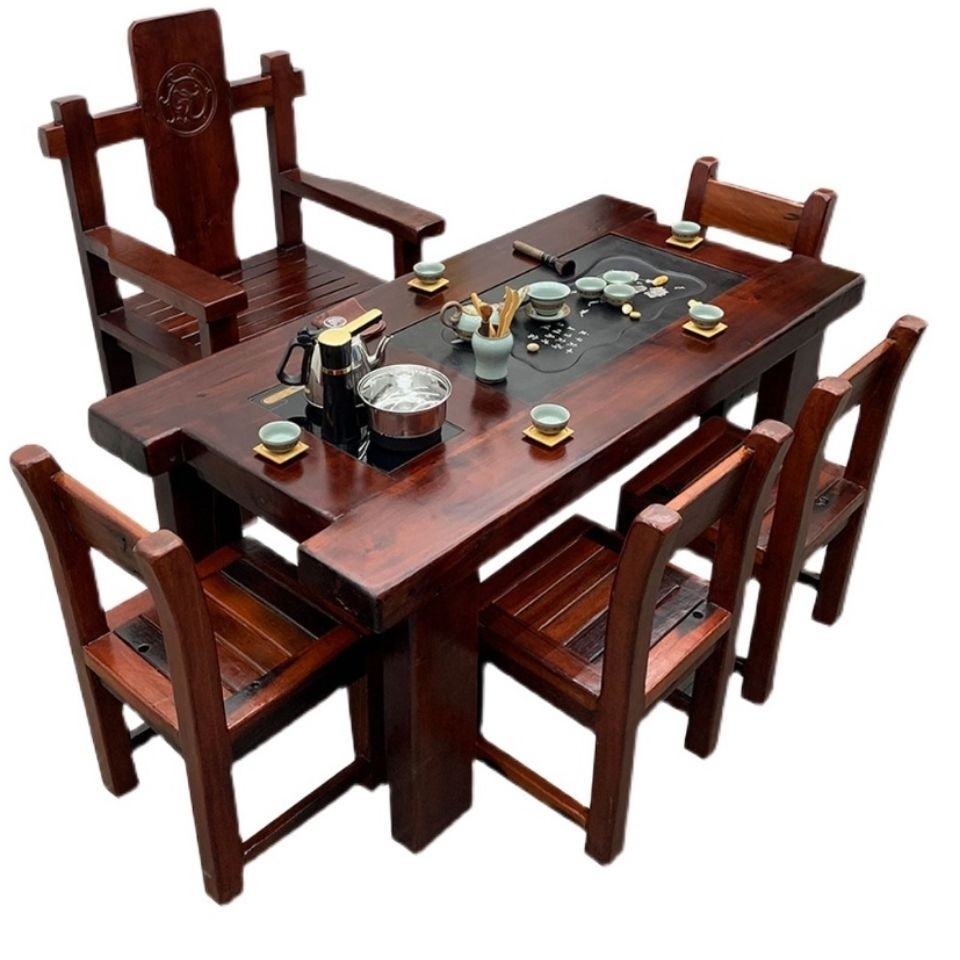 老船长船木茶桌椅组合实木大桌子茶具套装仿古泡茶台中式功夫茶几