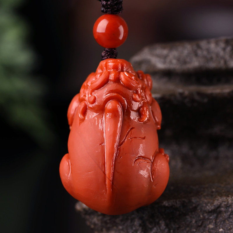 祥祯福「霸气 貔貅」天然南红貔貅吊坠四川九口料满肉满色柿子红