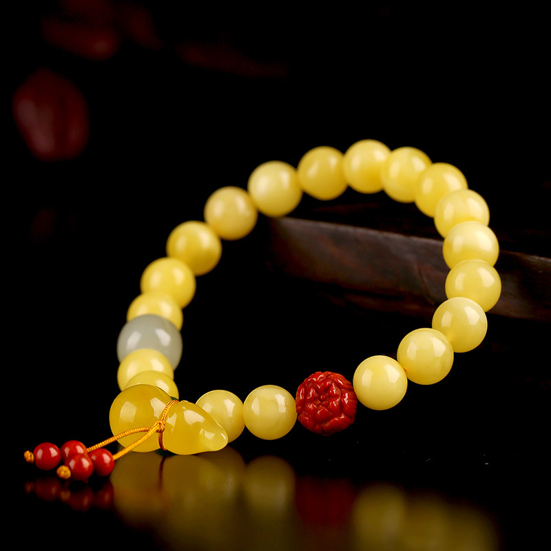 祥祯天然蜜蜡手女款diy玉石琥珀老蜡鸡油黄玉手饰