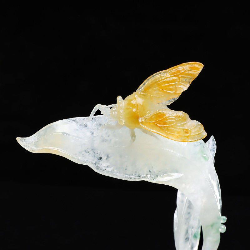 祥祯幽兰清香天然翡翠摆件玻璃种玉蝴蝶蝴蝶兰兰花颈饰