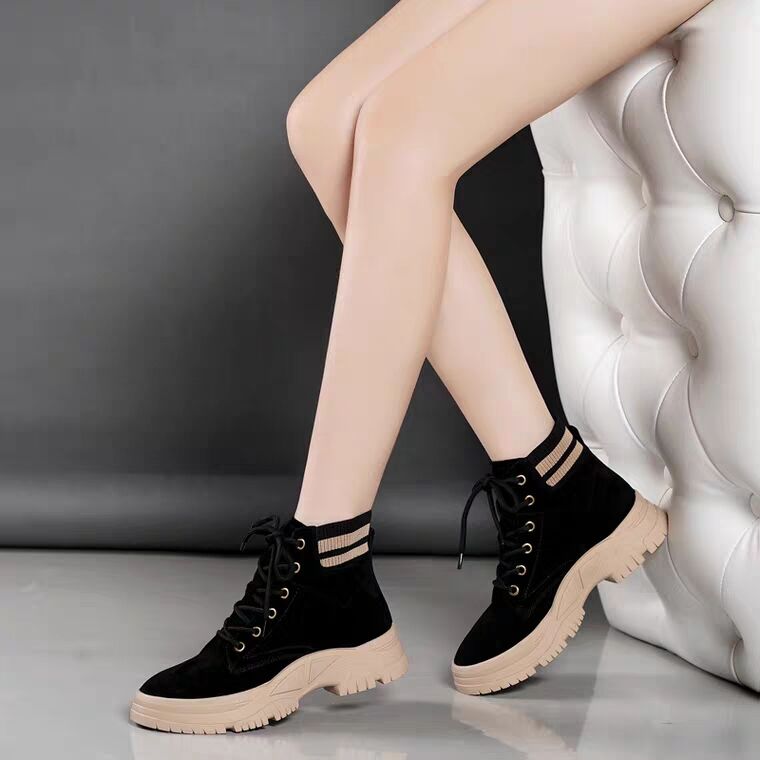 2021年百丽新款秋冬季单靴短靴女真皮百搭休闲雪地靴机车马丁短靴