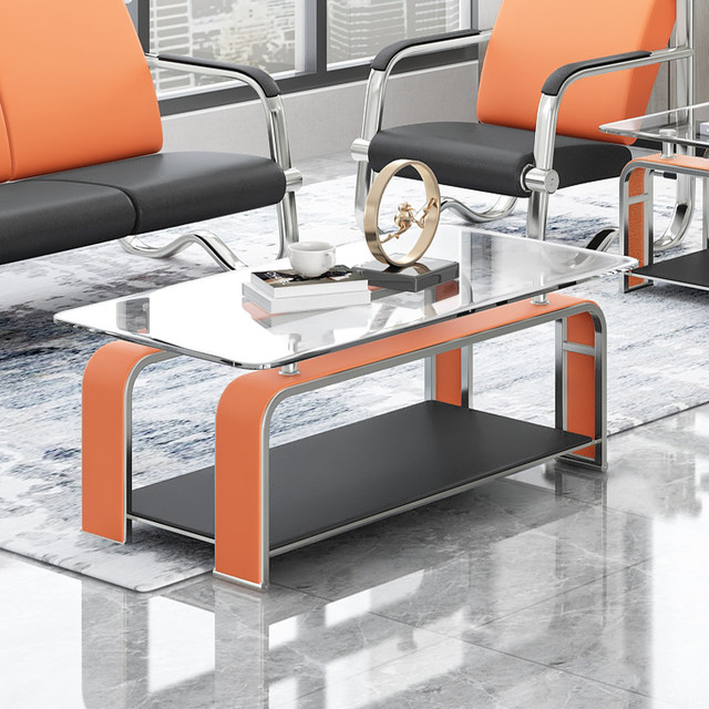 Office sofa coffee table combination set business simple office reception coffee table tempered glass hardware coffee table Office sofa coffee table combination set business simple office reception coffee table tempered glass hardware coffee table