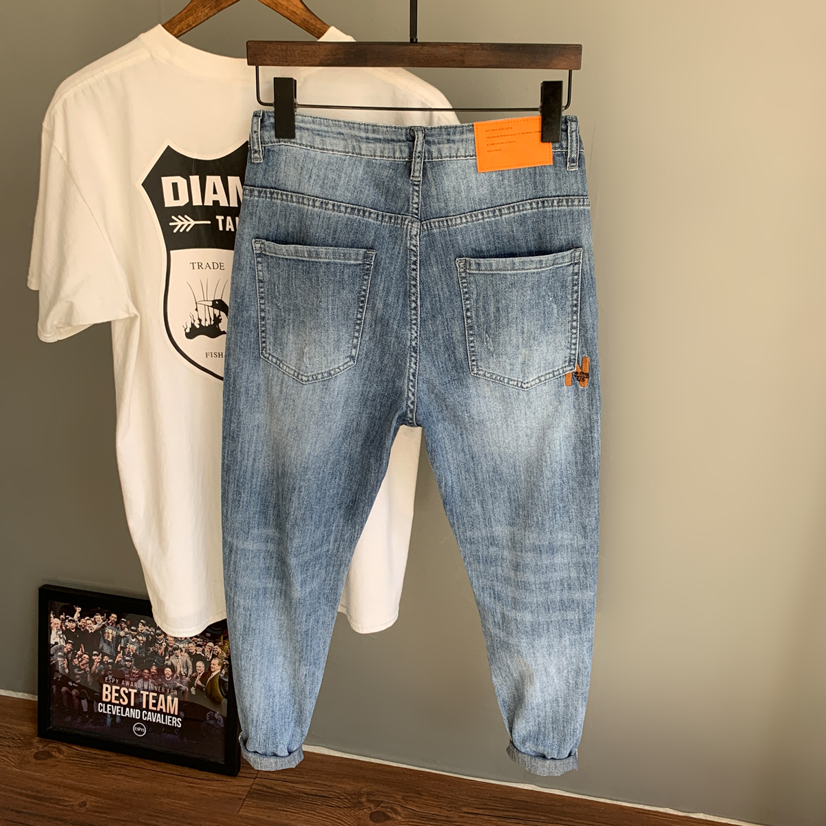 神仙颜色 青年爱的牛仔裤高档斜纹超薄透气高弹锥形小脚男式9分裤