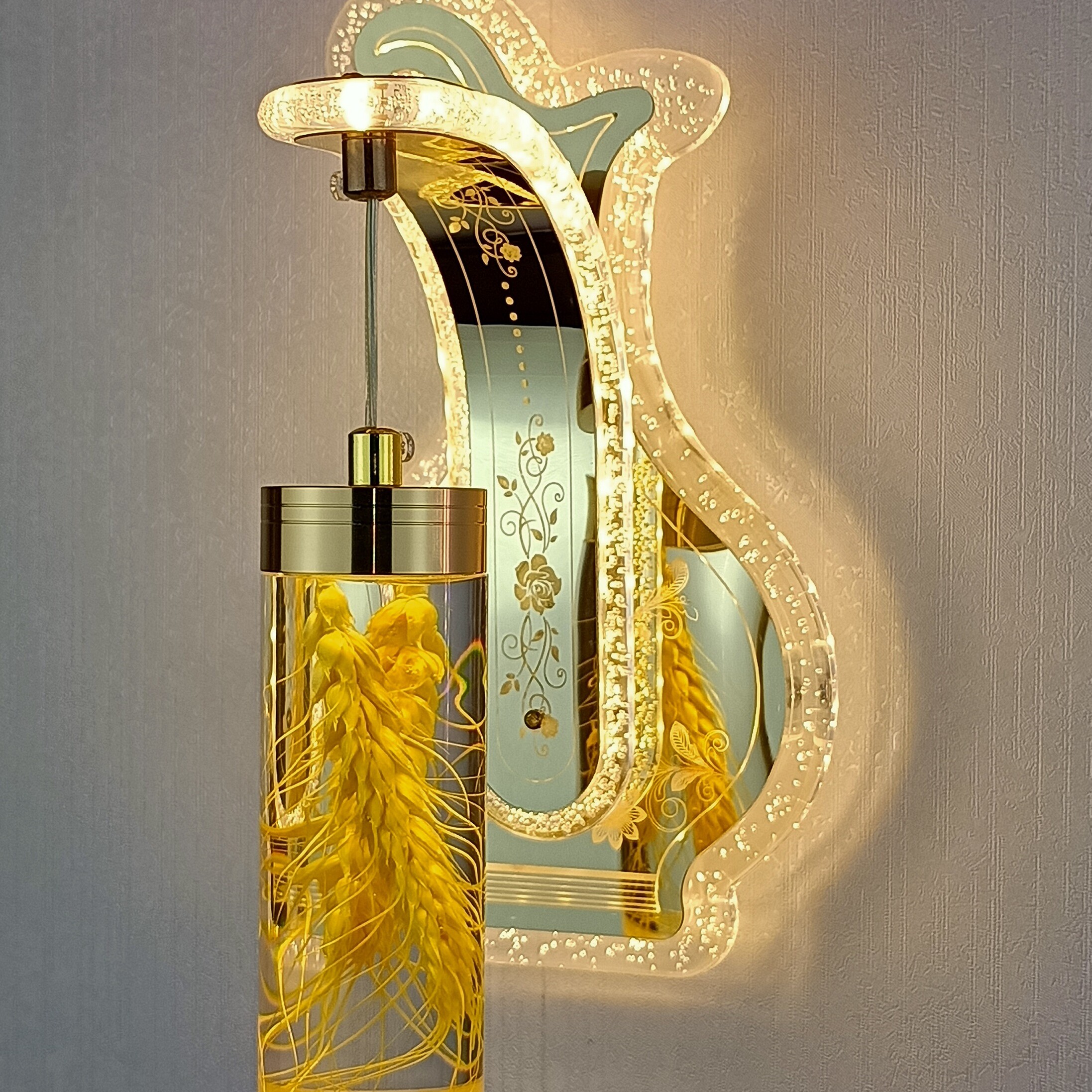 新款床头客厅过道楼梯简约后现代轻奢真花水晶壁灯