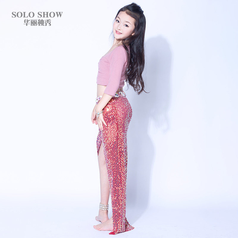 华丽独秀肚皮儿童舞衣练功女童亮片长裙演出少儿肚皮舞套装(演出服)