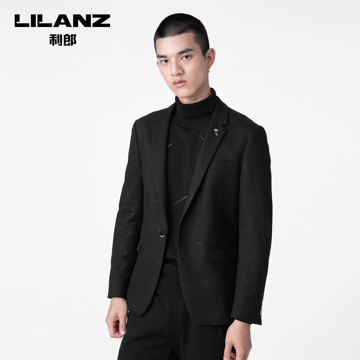 利郎官方西服男含羊毛修身潮流流平驳领提花休闲西服