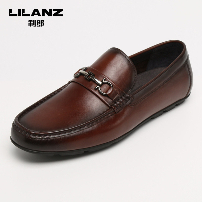 利郎官方休闲皮鞋新款乐福鞋男一脚脚蹬擦色休闲皮鞋