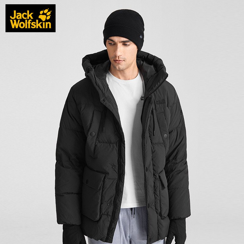 jackwolfskin德国狼爪秋冬新品户外保暖中长款600蓬鹅绒羽绒服男