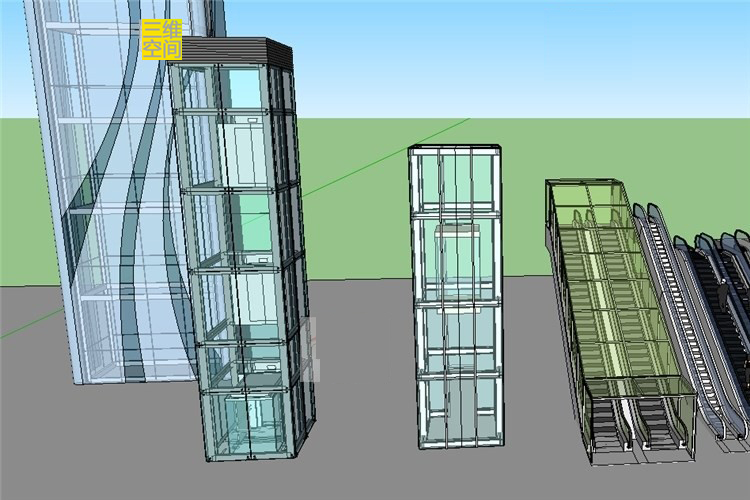 草图大师垂直透明玻璃观光电梯自动电动扶梯式通廓景观小品su模型